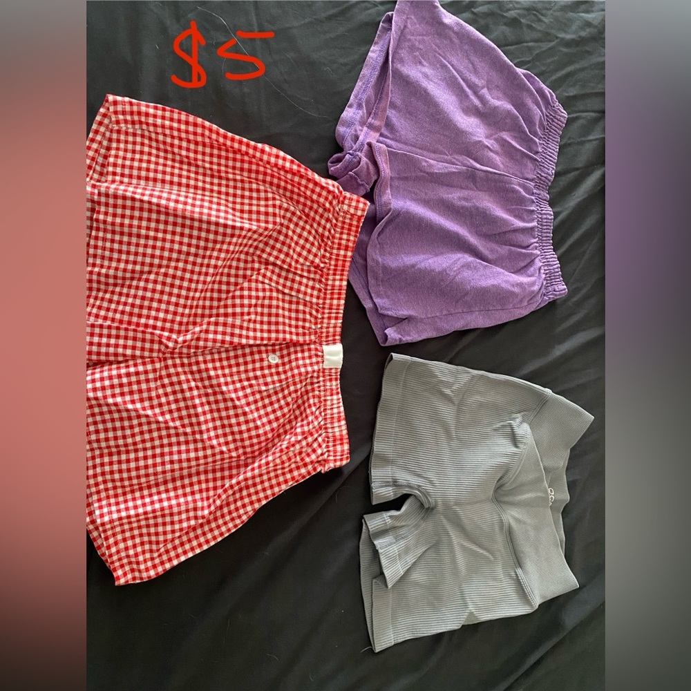 Red Gingham, Purple, and Gray Shorts Set